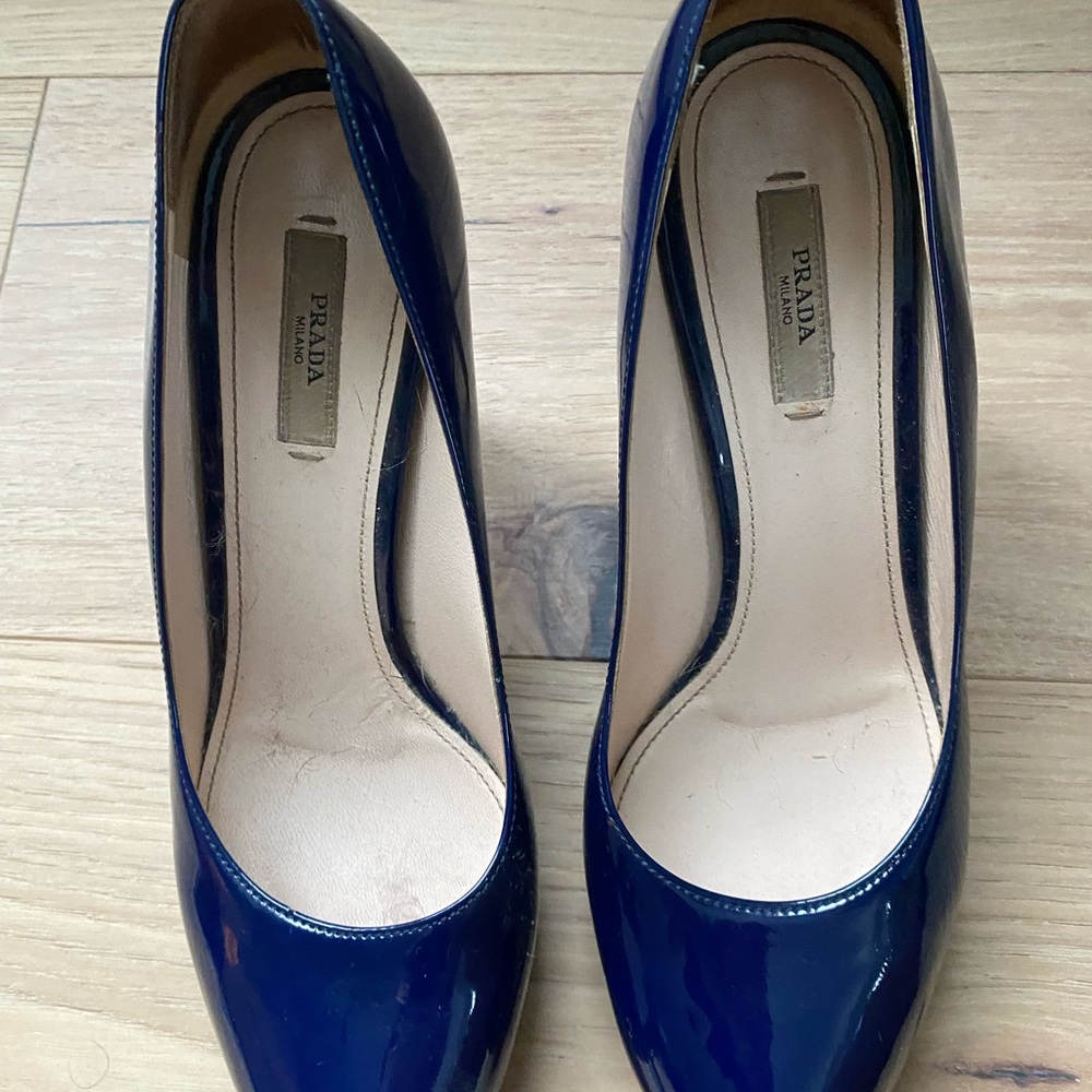Navy blue patent leather Prada heels
